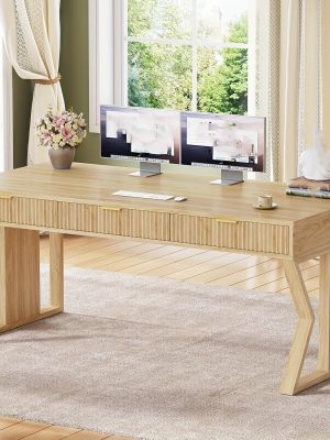 55-inch Executive Desk with 3 Storage Drawers, Home Office Computer Desk, Writing Table Study Desk