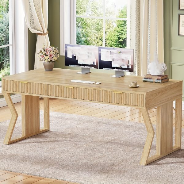 product-fancy-14f8f9fe-5092-4e8d-a9eb-0348ac875366 55-inch Executive Desk with 3 Storage Drawers, Home Office Computer Desk, Writing Table Study Desk