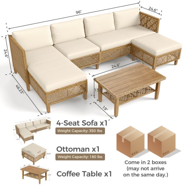 [Boho Wicker Patio Set] 1/2 Packages Shipping MixPatio Boho Wicker Patio Furniture Sofa Set, 3/6 Seaters, Outdoor Rattan Sectional Sets Conversation Set - Weather-Resistant, With Dual Storage Coffee Table for Garden, Patio & Deck