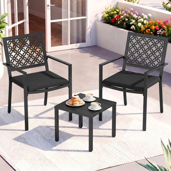3pcs Outdoor Bistro Set, Stackable Metal Steel Outdoor Table And Chairs, Waterproof Rustproof Patio Furniture Conversation Set for Porch Garden Balcony Backyard, Sage Green