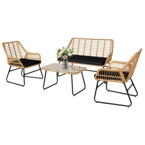 product-fancy-158708e3-6305-4e0e-a771-37ccb2265237 4pcs Outdoor Patio Furniture Collection • Rattan Bistro Set Featuring Cushions & Table • Wicker Loveseat for Conversations in Your Backyard, Balcony, Or Garden