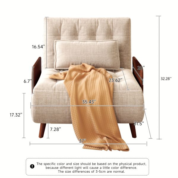 product-fancy-15a9b386-e8c5-48b8-ae91-8b14e4df6a62 1 Modern Cotton And Linen Convertible Sofa Bed with 5 Adjustable Backs, Adjustable Height Pillows - Living Room Recliner, Single Or Double Use, Living Room Furniture Sofa | Neutral Home Decor | Wood Frame Sofa (Beige/Coffee)