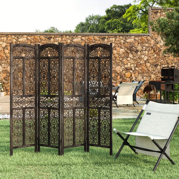 product-fancy-15c01d4d-a607-4326-8c9e-35193407325a Handmade 4 or 6 Panel Floral Carved Wood Room Divider Screen - Freestanding Folding Privacy Partition with Burning Walnut & White Finish, Ornate Lattice Design, Lightweight Portable for Home Office Hotel Decor, Space-Saving Decorative Partition