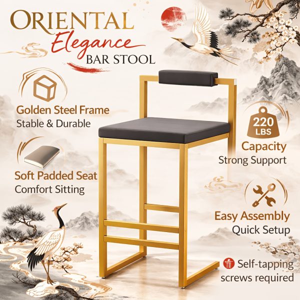 product-fancy-15c027a7-1cf1-403c-9f0a-7036a1b2b49f Set Of 2 Modern Oriental Style Bar Stools, Velvet Upholstered Counter Height Chairs with Backrest & Footrest, Golden Metal Frame Kitchen Island Dining Stools, Multi-Color & Multi-Finish New Asian Aesthetic