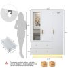 product-fancy-15fd4970-1ef1-4cb0-8fe1-667b06d72c2a 3 Doors Armoire Wardrobe Closet with Mirror, LED Armoire with Doors And Drawers, Wooden Armoire Storage Cabinet with Hanging Rod, Adjustable Shelves