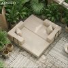 [Modular Sofa Bed] 107.8 Inch Corduroy Modular Sofa Bed - Convertible King Bed Suitable for Patio, Balcony & Beach House, No Assembly Required Outdoor Couch with Foam Frame, High-Density Foam Cushioning, Luxury for -Weather Living Room Furniture