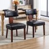 DMKAI Set Of 2 Farmhouse Rustic Dining Chairs - White Upholstered Low-Back Backrest, Natural Wood Frame with Hand-Carved Accents, Sturdy Tapered Legs for Dining Room & Kitchen