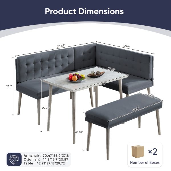 product-fancy-164459fd-af61-4000-9ff5-81ad4c8c8a16 3pcs L-Shaped Dining Nook Set with Bench, Modern Space-Saving Corner Breakfast Nook with Tufted Sofa And Marble-Look Table for Small Kitchens