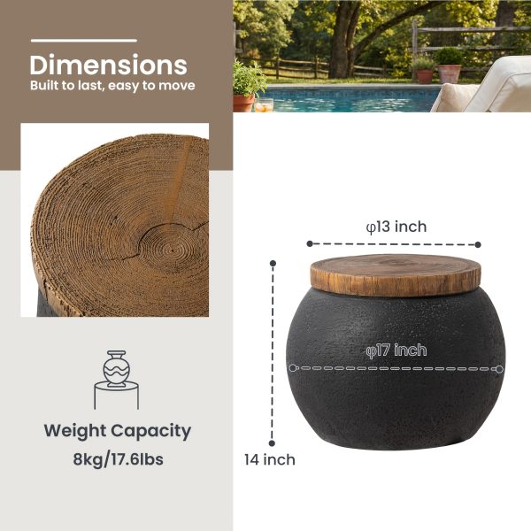 product-fancy-164767c6-fa8c-4f5f-9dfd-e2b7417393c7 17" Outdoor Indoor Side Table for Patio, Accent Decorative Garden Stool Wooden-Look Top Concrete Table for Room Bedroom, Garden, Backyard