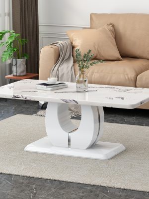 Contemporary Minimalist Rectangular Coffee Table Featuring a White Faux Marble Design, a Spacious And Adaptable Piece for The Living Room, Perfect As a Central Tea Table Or Accent Furniture, Ideal for Various Settings, And Easy to Assemble