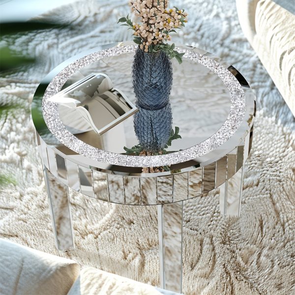 product-fancy-16885020-40e9-4720-b9dc-9e0f6d12372a AESOME 23.62'' Mirrored Round Coffee Table for Living Room Modern Glass Accent Table with Crystals Inlay Silver Sofa Accent Table for Home & Office