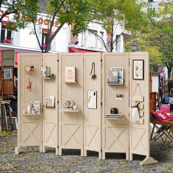 Bonnlo & MDF Freestanding Pegboard Room Divider - Folding Privacy Screen with Wood Panel Partition, Lightweight Space Separator Suitable for, Office, Events, Retail Display