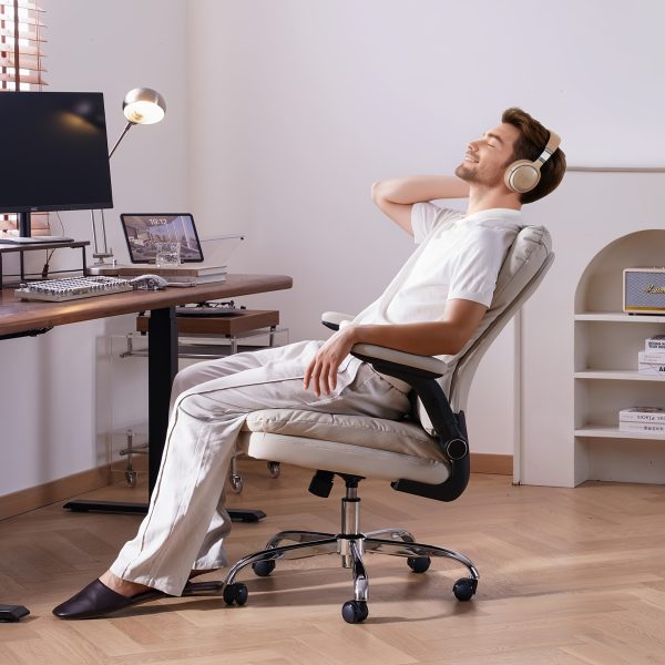 product-fancy-169cdf25-2e59-4ab0-847f-6a16cc3048ac Ergonomic Office Chair with Padded Flip-up Arms, Mid Back Executive Comfy Desk Chairs, Faux Leather Computer Rolling Chair with Wheels for Home, Adjustable Height, 360 Swivel, 300lbs, Beige, Black