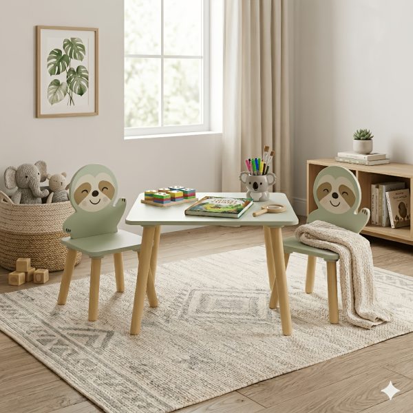 product-fancy-16b99775-1787-458d-881f-4f47506dfc5e Kids Table and Chair Set with 2 Sloth Chairs - Toddler Activity Table & Sage Green Chairs Suitable for Playroom,, Classroom, Assembly, Cute Animal Design for Room Furniture, Study Table for