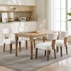 DMKAI Set Of 2 Farmhouse Rustic Dining Chairs - White Upholstered Low-Back Backrest, Natural Wood Frame with Hand-Carved Accents, Sturdy Tapered Legs for Dining Room & Kitchen