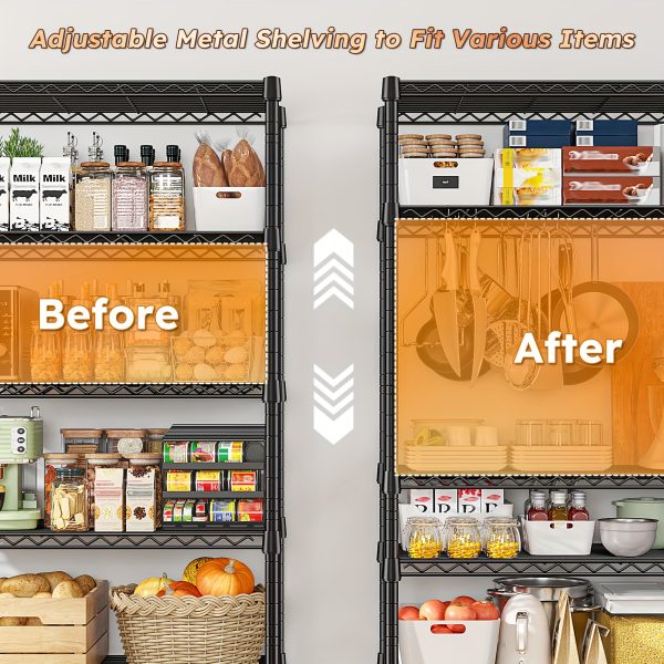 product-fancy-16d262de-978d-46d1-ba2b-c3938269a867 73.6 Inches High Wire Shelving on Wheels, Deep Storage Shelves with Mobility, 73.6 Inches High Metal Shelving Unit with Adjustable Five Tiers, Robust Metal Shelves for Storage