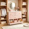 product-fancy-16e9d935-b734-4a55-976c-543ee8e23706 Single Bedroom with 7 Drawers And 3 Large Open Storage Combination Cabinets, Including Wardrobe Cabinets, Dressing Tables, Drawer Cabinets, Filing Cabinets, for Home/hallway/bedroom Use, White/pink/purple/black/brown