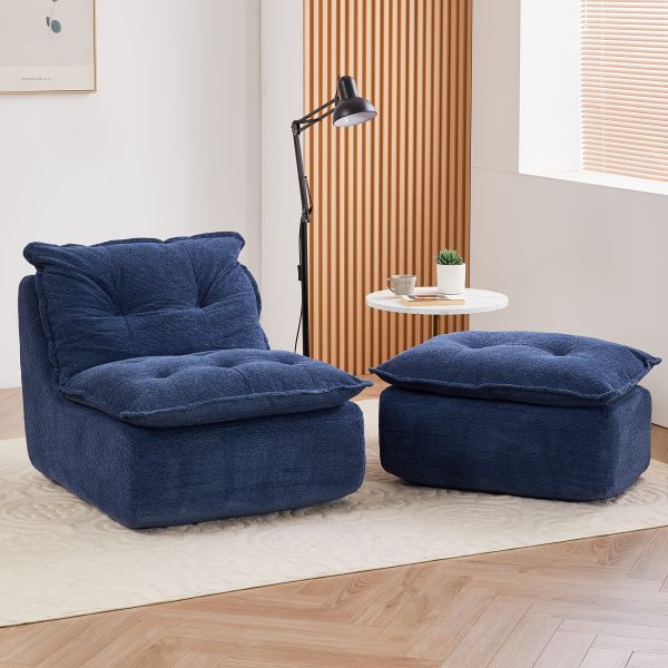 product-fancy-16efd445-26c0-4f27-9278-4b3718fac25b MCQ Single Recliner Chair with Footrest - 62.2-inch Foam Floor Lounger, Boneless Modern Bean Bag Sofa Suitable for Bedroom or Living Room, Cloud Bed for, No Assembly Required, Space-Saving