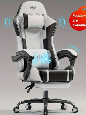 Gaming Chair with Massage Lumbar Support Ergonomic Computer Chair for Adults with Footrest and Lumbar Support with 360° Swivel Seat PU Leather Office Chair, Crafted From Durable Faux Leather, Best Gift for Father and Boyfriend