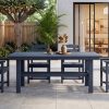 Modern Outdoor Dining Table for 6-Person Rectangle Indoor Outdoor Table with Umbrella Hole & Wood-Like Surface, Weather-Resistant Outside Dining Table for Patio Lawn Garden Backyard, 32.7" D X 70.9" W X 29.4" H