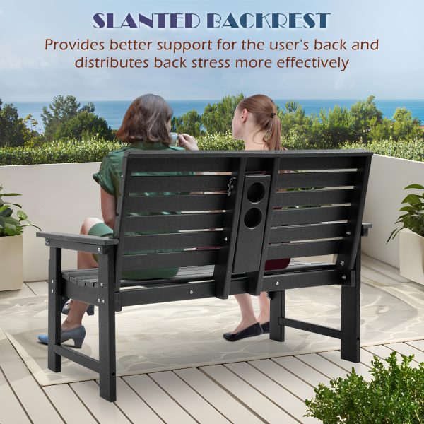 product-fancy-173f003c-ab60-4284-aa3c-1374162fc7dc HDPE All Weather Outdoor Patio Bench Furniture With Cup Holders, 2-3 Persons Garden Bench With 700 Lbs Weight Capacity, Patio Benches For Outdoors, Garden, Porch, Backyard And Park