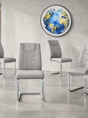 Modern PU Leather Dining Chairs Set of 4 - Light Gray/Dark Gray Suitable for Kitchen, Living Room & Dining Room, Foam Cushioned Seats, Cantilever Base with Anti-Slip Footpads, PVC-Coated Faux Leather Armless Chairs, Easy Assembly