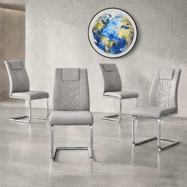 product-fancy-17767f35-f237-4365-9548-e621546046d8 Modern PU Leather Dining Chairs Set of 4 - Light Gray/Dark Gray Suitable for Kitchen, Living Room & Dining Room, Foam Cushioned Seats, Cantilever Base with Anti-Slip Footpads, PVC-Coated Faux Leather Armless Chairs, Easy Assembly