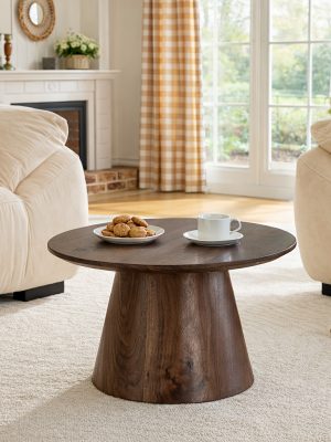 Round Coffee Table 23.6 Inch Modern Minimalist Small Space-Saving Low Table with Smooth Tabletop & Engineered Wood/MDF Top, Suitable for Living Room, Bedroom, Apartment, Office - Assembly Compact Circular Furniture for Small Spaces
