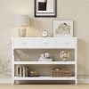 product-fancy-17c1eb56-75ca-4414-a3b6-bd70a3b1c340 3-Tier Console Table with Charging Station (2 AC Outlets + 2 USB Ports) - Hardwood Entryway Sofa Table with 3 Breathable Fabric Drawers & Open Shelves, Adjustable Feet, Modern Rustic Design for Narrow Spaces, Living Room, Hallway