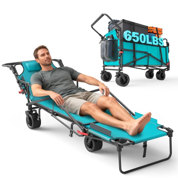 [Heavy Duty Folding Wagon] LEVELEVE Heavy Duty Folding Wagon-2-in-1 Collapsible Cart 400lb, 650lb Capacity All-Terrain Wheels W/Brakes And ASide Pockets
