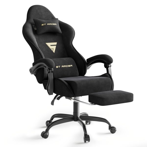 product-fancy-181fbcfc-2514-45f9-b110-389dec994881 Velvet Fabric Ergonomic Gaming Chair with Footrest And Massage, Reclining Computer Gamer Chair for Adult And Teens, Racing Style PC Home Office Video Game Chair