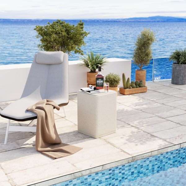 product-fancy-185b88a1-0273-43e2-a205-6ddd61219581 14” Modern Terrazzo Side Table Suitable for /Outdoor Use - Rectangular Magnesium Oxide End Table with Speckled White Finish, HDPE Tabletop & Spray-Painted Frame, Space-Saving Accent Furniture for Living Room, Bedroom, Balcony, Plant Stand