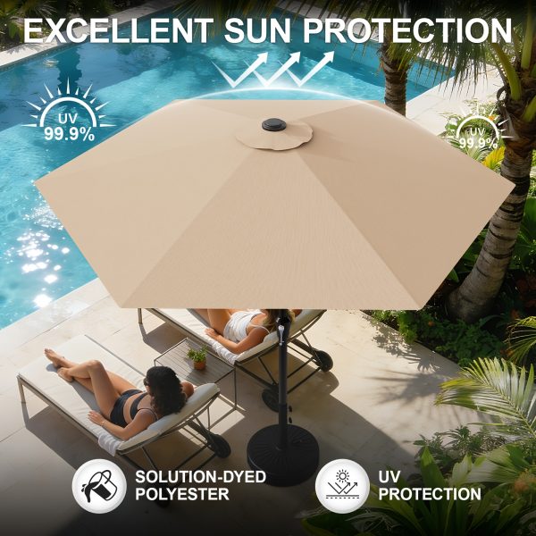 [Heavy Duty Patio Umbrella] 9ft Outdoor Umbrella, Heavy Duty Patio Umbrella with Crank, 6 Sturdy Ribs, UV Block for Market, Pool, Backyard, Garden (Base Sold Separately)