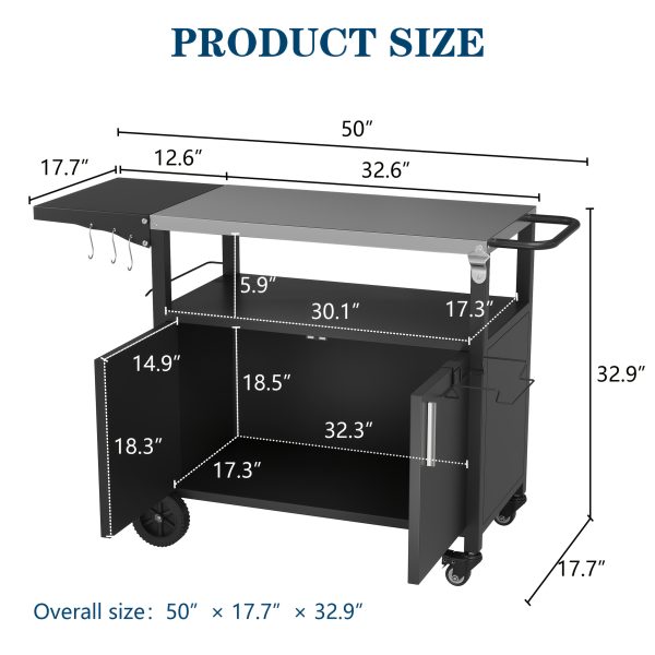 product-fancy-189782ae-571f-4513-b6d4-965fb727b04a JY QAQA Grill Cart With Storage, Outdoor Bar Cart Rolling BBQ Movable Pizza Oven Table Stand With Foldable Stainless Steel Top & Storage Cabinet, Black