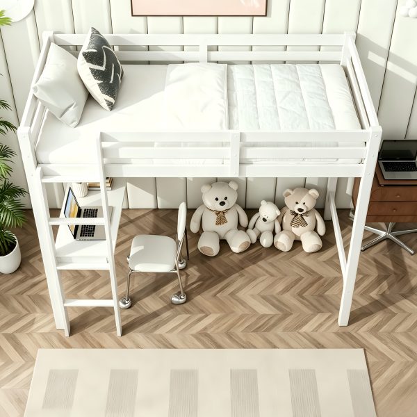 product-fancy-189d07d7-9339-4bdc-b865-063b5b417a84 BELLEMAVE Twin High Loft Bed, Rubber Wood Loft Bed with Safety Guardrail, Built-In Desk, Ladder, Espresso