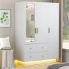 product-fancy-19333953-bfc0-422b-8158-d7cebe7fe4ae 3 Doors Armoire Wardrobe Closet with Mirror, LED Armoire with Doors And Drawers, Wooden Armoire Storage Cabinet with Hanging Rod, Adjustable Shelves
