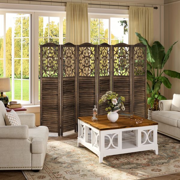 product-fancy-19527c1b-cf86-48fc-b51b-306009c8c86e 4/6 Panel Room Divider, 5.58 FT Folding Privacy Screen Room Separation, Freestanding Partition for Home Office Garden, Wood Carved Portable Room Divider Panel, Antique White/Rustic Brown