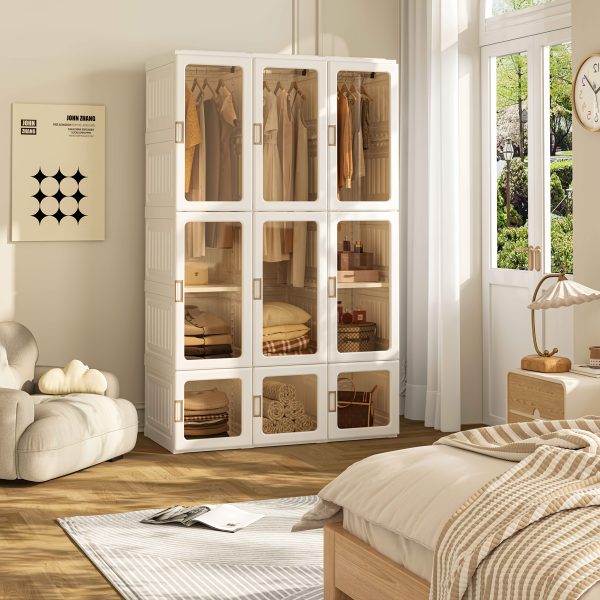 product-fancy-195ead74-0d06-474a-87ea-f17646a0efe9 Magnetic Transparent Door Portable Wardrobe, with A Sturdy, Foldable Frame And Easy Assembly. Features 2 Or 3 Hanging Rods for Clothing Storage, Suitable for Bedrooms, Living Rooms, Dormitories, And Apartments.