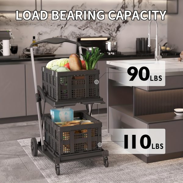 Two Layers Folding Shopping Cart | Multi Use Functional Collapsible Carts | Collapsible Grocery Carts | Shopping Cart with Storage Crate | Utility Cart for Groceries, Warehouse, Supermarket.Black