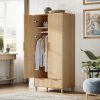 product-fancy-19f92131-ed7a-4e0c-bde2-eaa98308ea17 Bonnlo Fluted Wardrobe Armoire - Freestanding Wood & MDF Cabinet with Hanging Rack, Shelves & Drawers, Pre-Assembled Bedroom Closet Suitable for Apartments, Dorms, Small Spaces