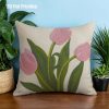 product-fancy-1a13aa19-8802-49a6-b101-ddc2c7f53a64 2D Flat,Terrace Cushion Cover,1pc 18X18 Inches Quare Pillow Cover, Embroidery Features Three Pink Tulips with Green Leaves and Stems.,Decoration, Gifts,Valentine Festival Gifts,Outdoor Indoor,Garden Decoration, 2D Flat