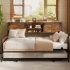 product-fancy-1a17fe58-5878-476c-a5b0-0eb200ae020f Homieasy Farmhouse Daybed with Trundle, Twin Day Bed with Charging Station, Heavy Duty Metal Sofa Bed Frame with Pop-up Trundle Bed for Living Room, Bedroom And Guest Room