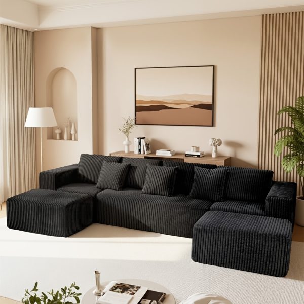 product-fancy-1a289bd4-ef31-4c80-bfd9-b96aed2c181d 131'' Modular Sectional Couch, U-shaped Sofa, Chaise Lounge, Striped Fabric, Upholstered 4 Seater Couch for Living Room, Bedroom, Free Combination Sofa (Corduroy), Gray