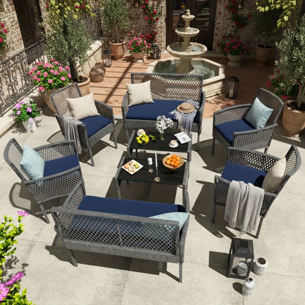 product-fancy-1a2f46ae-5678-40fc-b7ed-f97bc1c78eeb 8pcs Patio Furniture Set, Outdoor Rattan Chairs Rattan Conversation Sets With Cushions And Coffee Table For Porch Garden Poolside Backyard, Black - Patio Furniture Outdoor