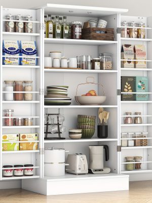 47" Freestanding Storage Cabinet with Adjustable Shelves, Multi-Sport Ball Storage with Large Drawer, Versatile Modern Cabinet for Dining Room, Bathroom, Living Room, Laundry, Sports Equipment Organizer, Basketball, Golf Balls Storage Box