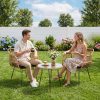 3pcs Outdoor Rattan Bistro Table and Chairs Set - Contemporary Boho Furniture with Tabletop, UV & Rain Resistant Suitable for, Poolside, Balcony, Black/Natural Rattan, All-Weather for /Outdoor Use
