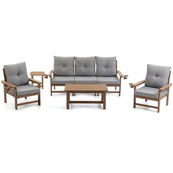 product-fancy-1a6b9bd9-824f-42e8-9781-7bf92bbddf0e Outdoor Patio Furniture Set, 7pcs HDPE All Weather Free Combination Outdoor Furniture, Patio Conversation Sets W/ Sponge Cushions for Patio, Gaden, Yard Lawn Poolside