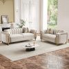 product-fancy-1a719671-a9c2-417a-9409-2b01a200425c Set of 2 67" 2-Seater/ 84.7" 3-Seater Chesterfield Sofas Luxury Velvet Couches Modern White And Golden Sofas for Living Room, Mid-Century Victorian Loveseats with Removable Cushions And 2 Toss Pillows And Golden Metal Legs
