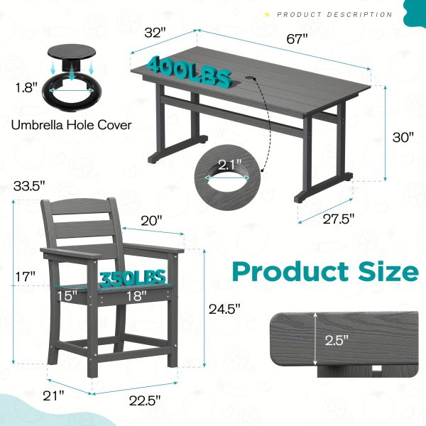Nalone Patio Dining Table Set, HDPE Outdoor Dining Sets with Table, Dining Furniture Set with Umbrella Hole