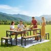 product-fancy-1a8f69fe-9c6a-4f61-9a5a-c6600b6360b3 Non-Folding 5pcs Indoor & Outdoor Dining Table Set, 6 Seater Patio Kitchen Table with 2 Benches & 2 Stools, Industrial Space-Saving Set for Picnic, Camping, Backyard